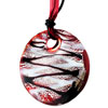 Silver Foil Red Murano Glass Round With White And Black Stripes Pendants