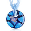 Silver Foil Sea Blue Murano Glass Round With Black Pattern Pendants