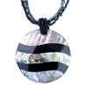 Glitter White And  Black   Round  Mother Of Pearl Pendant
