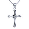 Leaf Pattern Silver Crystal  Cross   Pendant  Sterling