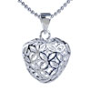 Flower Hollow Carved Heart Pendant Sterling Silver