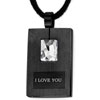 Stainless Steel Black Rectangle With Clear Crystal And "I Love You&qu...