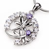 February Birthstone Double Dragonflies 925 Sterling Silver Pendant