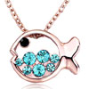 18K Gold Plated Mar Birthstone Aquamarine Blue Crystal Rose Gold Fish Pend...