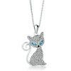 Cat With Clear Crystal And March Birthstone Aquamarine Austrian Crystal Ey...