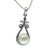 Sterling Silver Cross Faux Pearl Cz Droplet Pendant