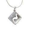 Sterling Silver Half Studded Cz Square Pendant