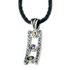 Silver Tone Colorful Rhinestone Crystal Rectangle  Pendant  Necklace