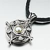 Silver Tone Clear White Crystal White Pearl Round Medallion Pendant Necklace