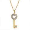 18K Gold Plated Clear Diamond Accent Heart Love Key Pendant Necklace 18&qu...
