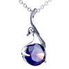 925 Sterling Silver Amethyst Purple Crystal Diamond Accent Swan Shape Pend...