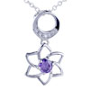 925 Sterling Silver Clear White Crystal Circle Amethyst Purple Crystal Flo...