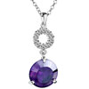 925  Sterling Silver Circle Clear White Crystal Dangle Round Amethyst Purp...
