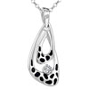 925 Sterling Silver Angel Drop Black Dots Clear White Crystal Pendant Neck...