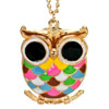 18K Gold Plated Vintage Colorful Enamel Cute Owl Pendant Necklace 18"