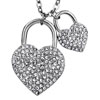 April Birthstone Clear Diamond Accent Double Heart Lock Love Pendant Neckl...