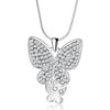 Clear Diamond Accent Double Butterfly Animal Pendant Necklace 18"