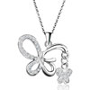 Clear Diamond Accent Double Butterfly Animal Pendant Necklace 18"