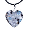 Dichroic Glass Silver Gray White And Black Spots Heart Murano Pendant