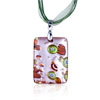 Silver Foil  Red   Flower  Dichroic Glass Pendant