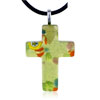 Dichroic Glass Peridot Yellow And Red Cross Murano Pendant