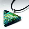 Dichroic Glass Pink And Green Heart Round Murano Pendant
