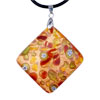 Dichroic Glass Golden Red And Peridot Speckle Square Murano Pendant