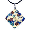 Dichroic Glass Blue Dots And Red Flower Square Murano Pendant