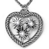 Heart With Triple Sunflowers With Clear Rhinestone Crystal Pendant