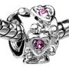 October Pink Tourmaline Color Birthstone Heart And Flower Silver Plated Crystal European Beads