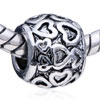 Round Shaped Heart Silver Plated European Beads