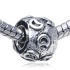 Drum Shaped Scattered Moons Silver Plated European Beads