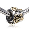 Cylindrical Shaped Golden Chrysanthemum Two Tone Plated European Beads