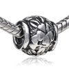 Drum Shaped Flower &amp; Heart Silver Plated European Beads
