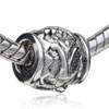Drum Shaped Abstract Plant Silver Plated European Beads