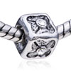 Square Shaped Clear Crystal Silver Plated  European  Beads