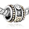 Drum Shaped Thread &amp; Snowflake Two Tone Plated Crystal European Beads