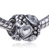 Cylindrical Shaped Heart &amp; Pebble Silver Plated Crystal European Beads