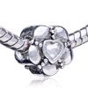 Little Flower With Heart Center Silver Plated Crystal European Beads