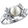 Faux Pearl With Cz Sterling Silver Ring