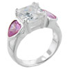 Size 6 Princess Cut Cz &amp; Pink Cz Hearts Ring