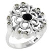 Size 7 Round Cut Onyx Flower Ring
