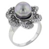Size 7 Floral Silver Pearl Ring