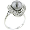 Size 8 Silver Pearl Rhinestone Ring