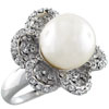 Size 8 Silver Faux Pearl Flower Ring