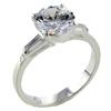 Size 9 Round Cz With Baguettes  Sterling   Silver   Ring 