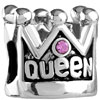 Pink Crystal Queen Crown Silver Plated Beads Charms Bracelets