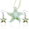 Green Starfish Murano Glass Pendant And Earring Set
