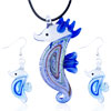 Blue Sea Horse Dichroic Glass Pendant And Earring Set