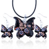 Black Butterfly Dichroic Glass Pendant And Earring Set